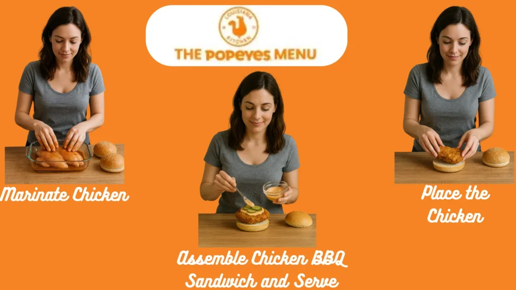 Popeyes BBQ Chicken Sandwich | Price, Recipe & Review | 2025 2 Infographic showing steps to make bbq chicken sandwich