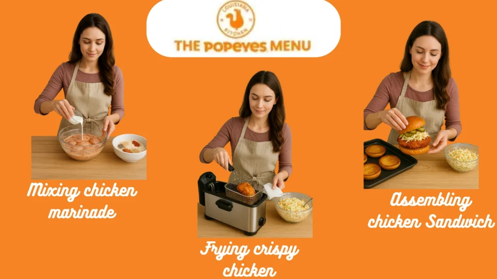 cooking process of Popeyes Coleslaw Chicken Sandwich